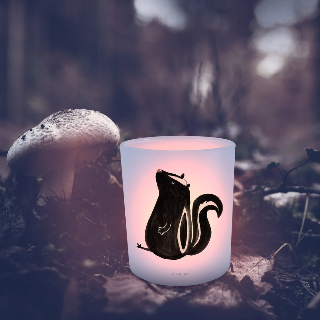 Lantern skunk Sit glass tealight, tealight holder, Wind light, Skunk, wild animal, predator, know-it-all, stinky, slogan, law, office, stinker, skunk