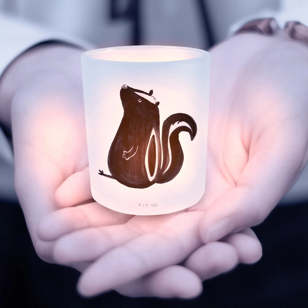 Lantern skunk Sit glass tealight, tealight holder, Wind light, Skunk, wild animal, predator, know-it-all, stinky, slogan, law, office, stinker, skunk