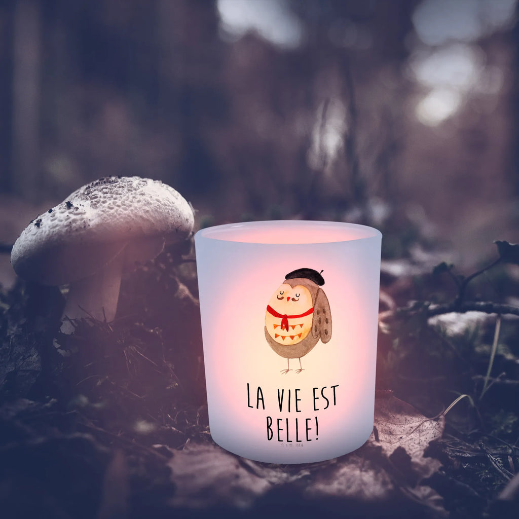 Lantern Owl France glass tealight, tealight holder, Wind light, owl, forest animal, bird, nocturnal, gift ideas, birthday present, illustrated, funny, romantic gift, owl decor, La vie est belle, Say French, Owl, Say beautiful, Life is beautiful, hibou, Owls, France, Owl decoration