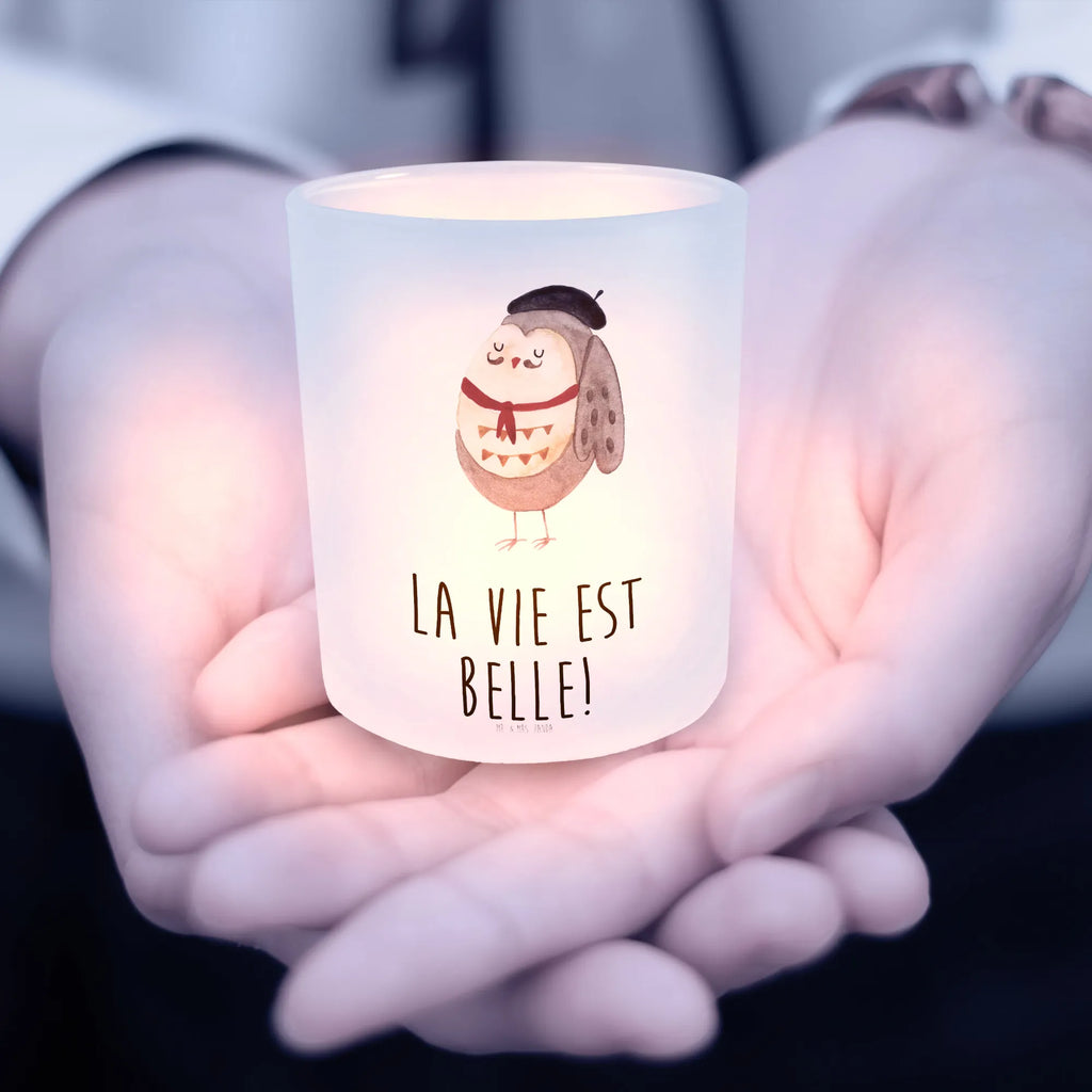 Lantern Owl France glass tealight, tealight holder, Wind light, owl, forest animal, bird, nocturnal, gift ideas, birthday present, illustrated, funny, romantic gift, owl decor, La vie est belle, Say French, Owl, Say beautiful, Life is beautiful, hibou, Owls, France, Owl decoration