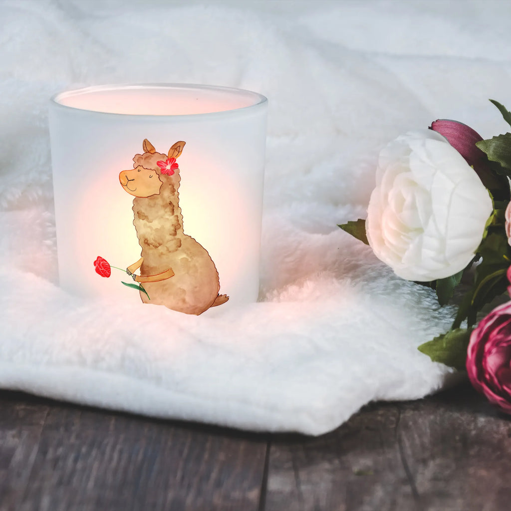 Lantern alpaca flower glass tealight, tealight holder, Wind light, alpaca, llama, pako, camel, Peru, animal, favourite animal, flower, llamas, Alpaca