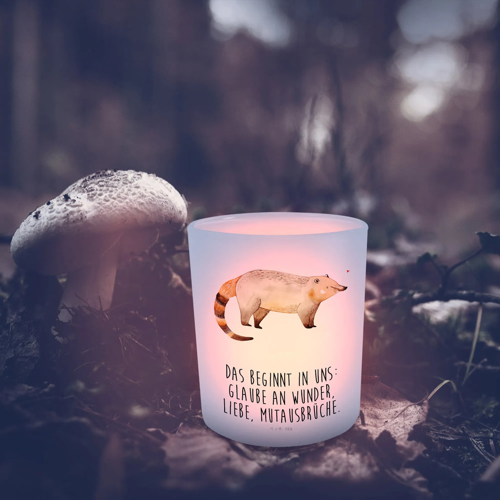 Lantern Coati Wind light, glass tealight, tealight holder, small animals, cute, funny, cute animal motives, hand drawn, small world, funny sayings, good mood, happy, gifts, gift ideas, special gifts, animal lover, card, trunk bear, nose bear, Nose bear, bear