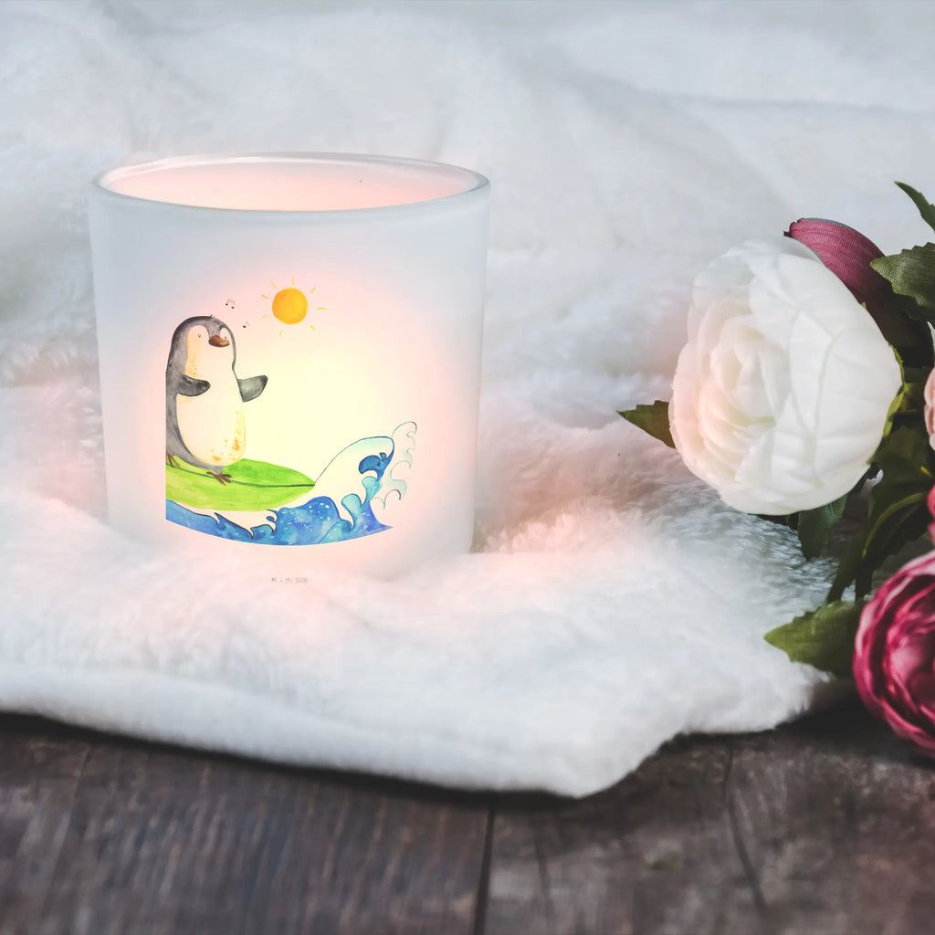 Lantern Penguin surfer Wind light, tealight holder, glass tealight, Penguin, North Pole, Winter, Penguins, surfing, surfers, wave riding, Hawaii, waves, penguins, Portugal, holidays
