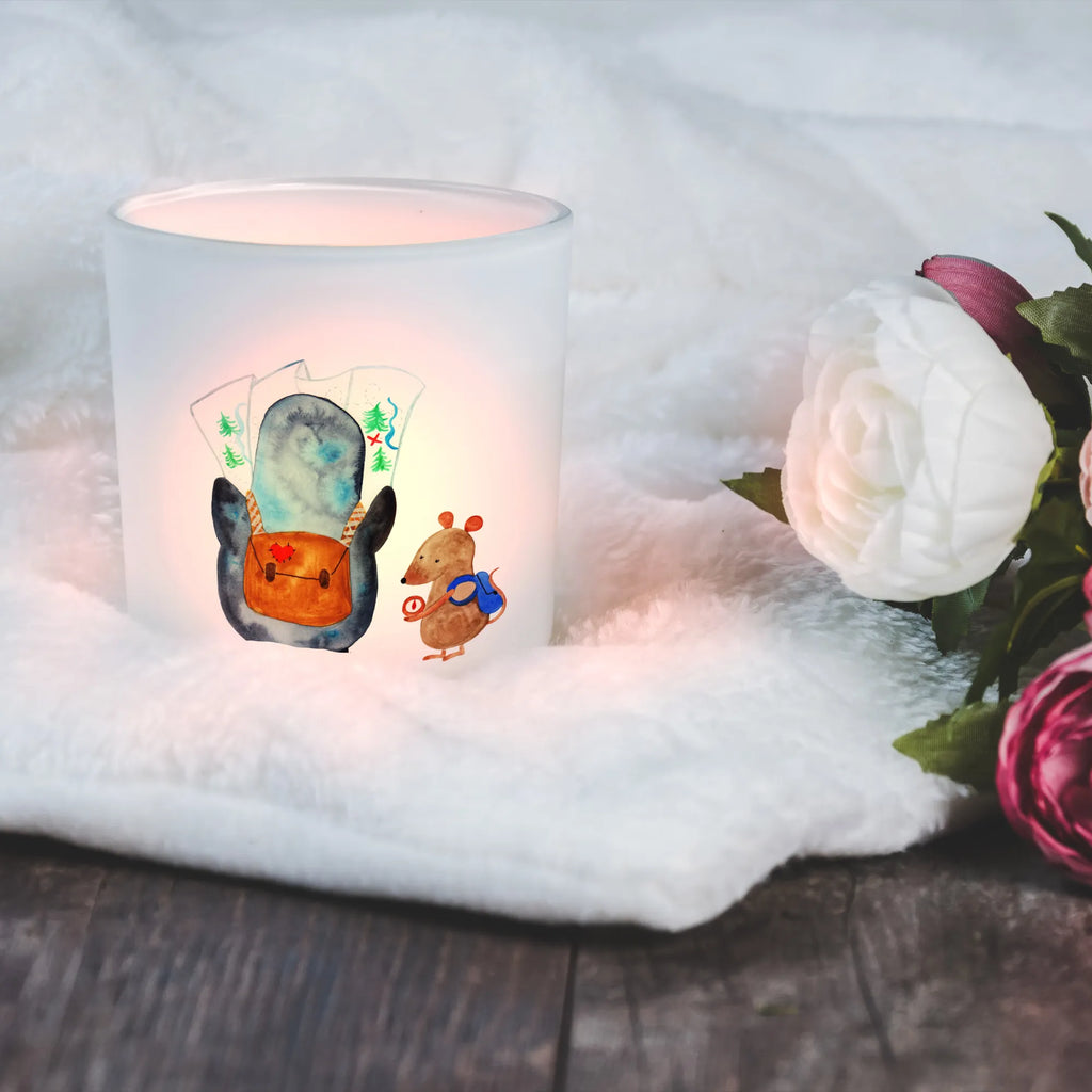 Lantern Penguin & Mouse Hiker tealight holder, glass tealight, Wind light, Penguin, North Pole, Winter, Penguins, adventure, penguins, hiking, adventurer, excursion, road trip, wanderlust, penguin