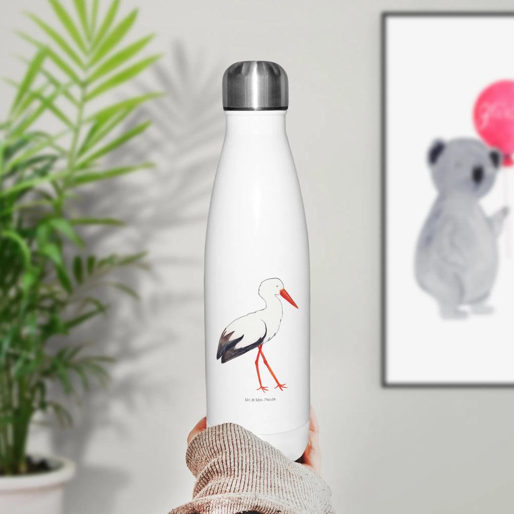 Insulated bottle Stork Thermos, Thermos bottle, stainless steel, Thermos bottles, Thermos bottle 500ml, small animals, cute, funny, cute animal motives, hand drawn, small world, funny sayings, good mood, happy, gifts, gift ideas, special gifts, animal lover, card, mothers, baby bump, stork, baby, becoming a mother, pregnancy, pregnant, birth, mother