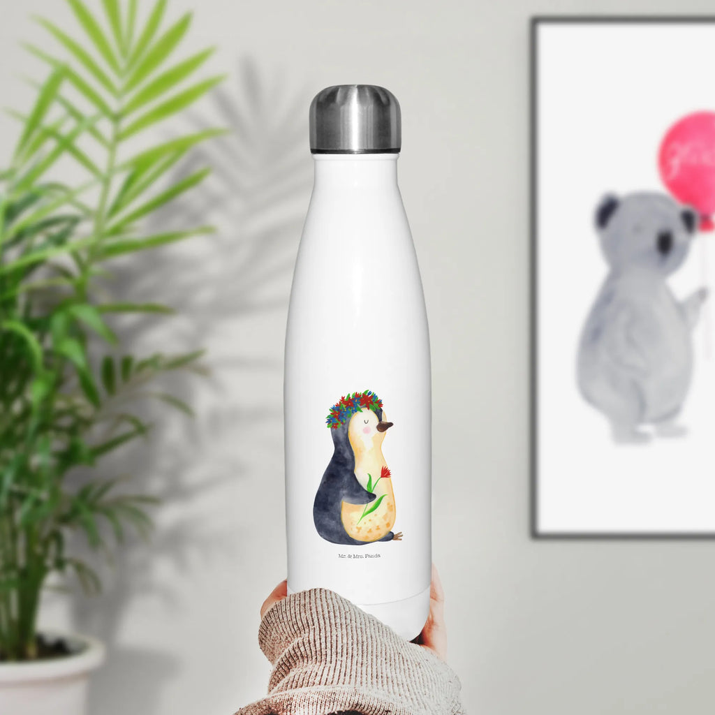 Insulated bottle Penguin Flower Thermos bottles, Thermos bottle 500ml, Thermos bottle, stainless steel, Thermos, Penguin, North Pole, Winter, Penguins, motivation, wreath of flowers, life, lovesickness, goals in life, goals, wishes, universe, penguins, gift idea, love of life