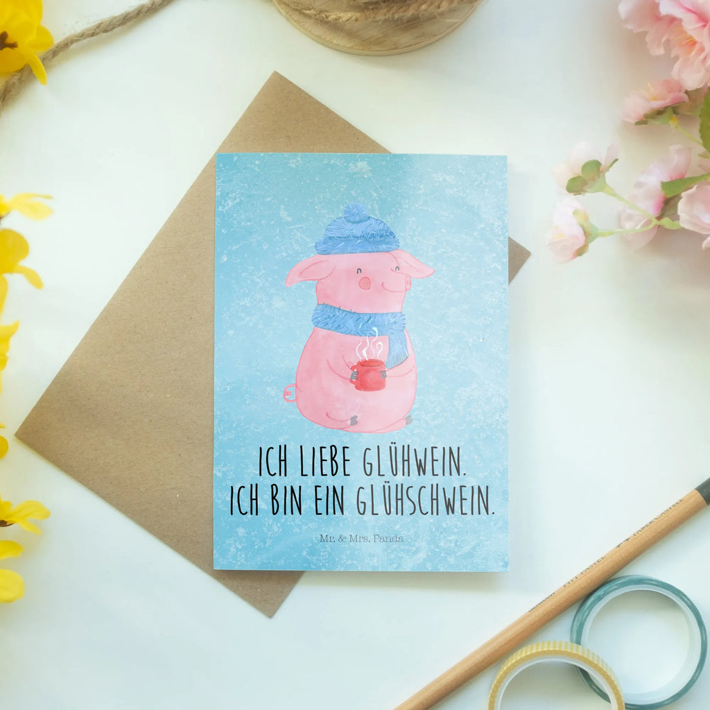 Greetings card Pig Mulled wine greeting card, folding card, birthday card, wedding card, invitation card, Winter, Christmas, Christmas time, snow, punch, Christmas market, mulled pig, mulled wine