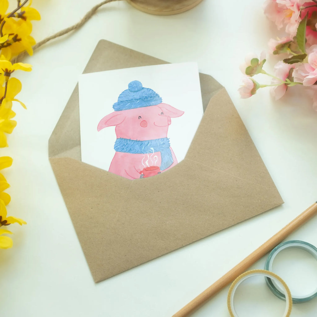 Greetings card Pig Mulled wine greeting card, folding card, birthday card, wedding card, invitation card, Winter, Christmas, Christmas time, snow, punch, Christmas market, mulled pig, mulled wine