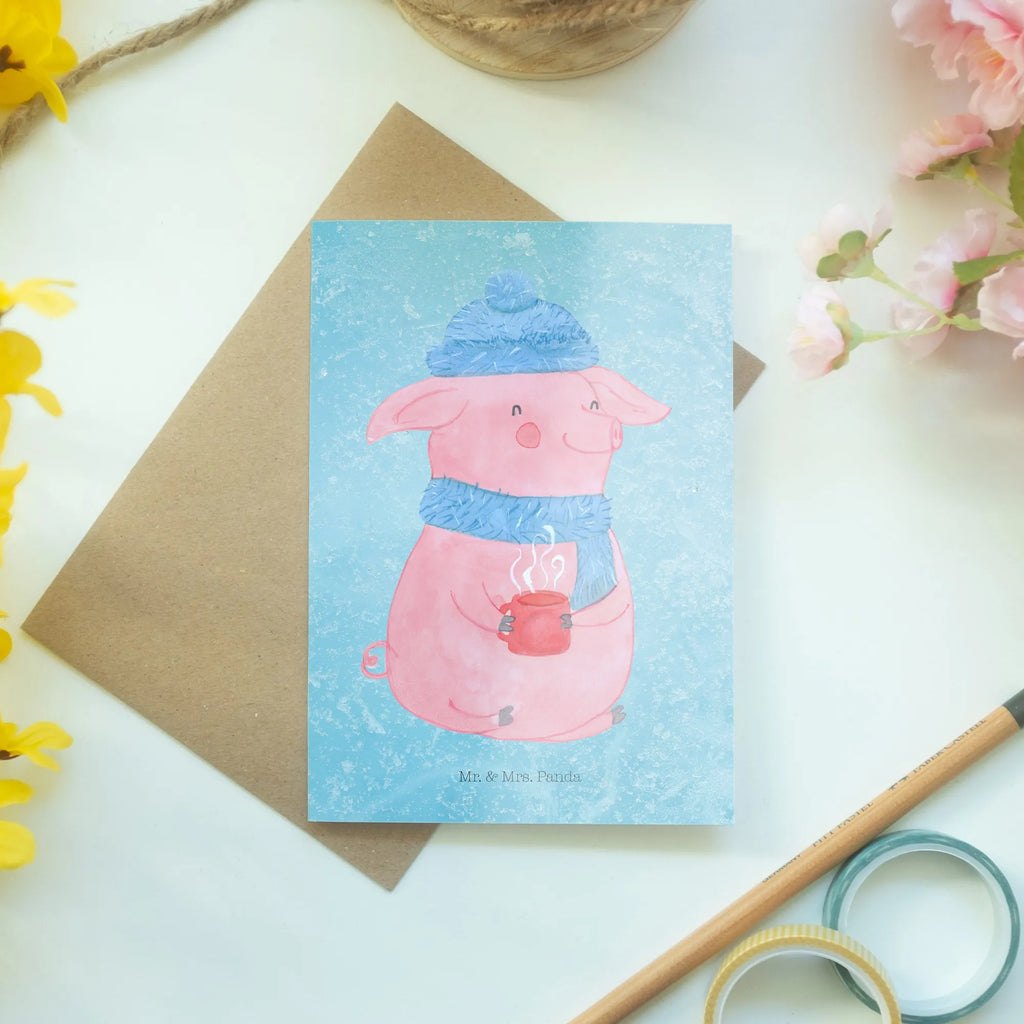 Greetings card Pig Mulled wine greeting card, folding card, birthday card, wedding card, invitation card, Winter, Christmas, Christmas time, snow, punch, Christmas market, mulled pig, mulled wine