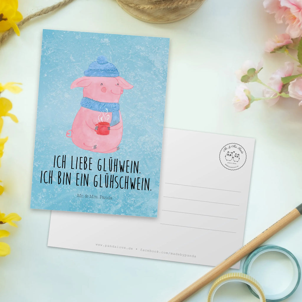 Postcard Pig Mulled wine invitation card, card, letter, gift card, gift, Postcard, postcards, invitation, paper, Winter, Christmas, Christmas time, snow, mulled wine, mulled pig, Christmas market, punch