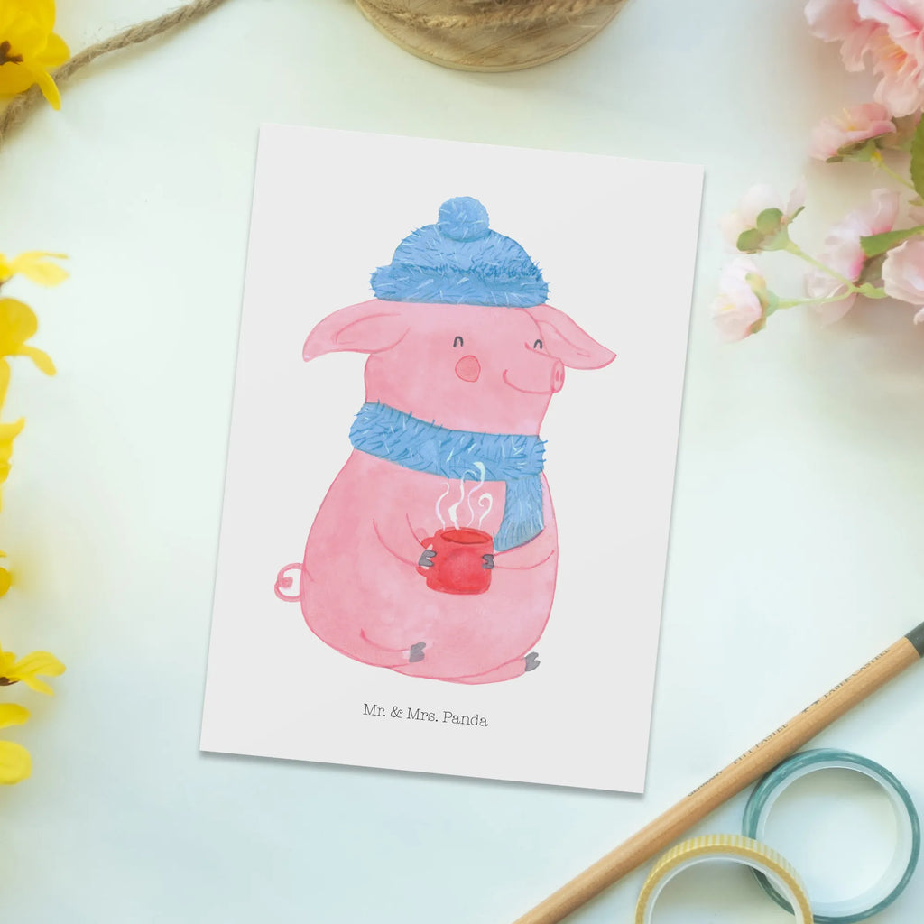 Postcard Pig Mulled wine invitation card, card, letter, gift card, gift, Postcard, postcards, invitation, paper, Winter, Christmas, Christmas time, snow, mulled wine, mulled pig, Christmas market, punch