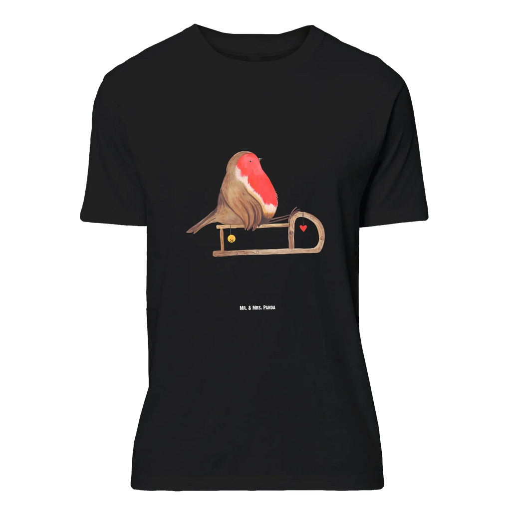 T-Shirt Standard Rotkehlchen Schlitten Shirt, Tshirt, Damen, Nachthemd, Herrn, Junggesellenabschied, Schlafshirt, Geburstag, T-Shirt mit Spruch, Lustiges T-Shirt, Jubiläum, T-Shirt, Weihnachtsdeko, Weihnachten, Nikolaus, Advent, Heiligabend, Winter, Wintermotiv, Vogel, Schlitten