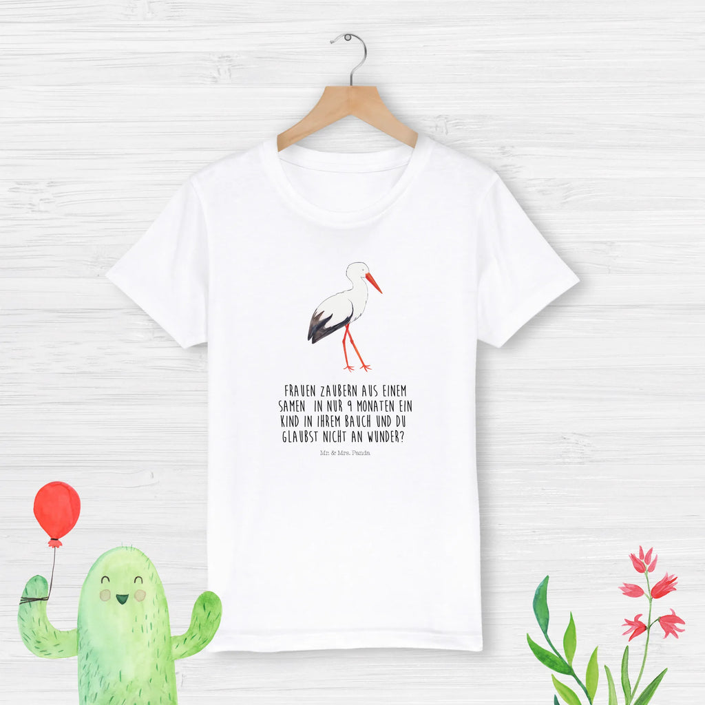Organic Kinder T-Shirt Storch Kinder T-Shirt Mädchen, Kinder T-Shirt, Kinder T-Shirt Jungen, Gute Laune, Tiere, Tiermotive, Lustige Sprüche, Schwangerschaft, Baby, Schwanger, Storch, Babybauch, Geburt, Mutter, Störche, Mütter, Mutter Werden