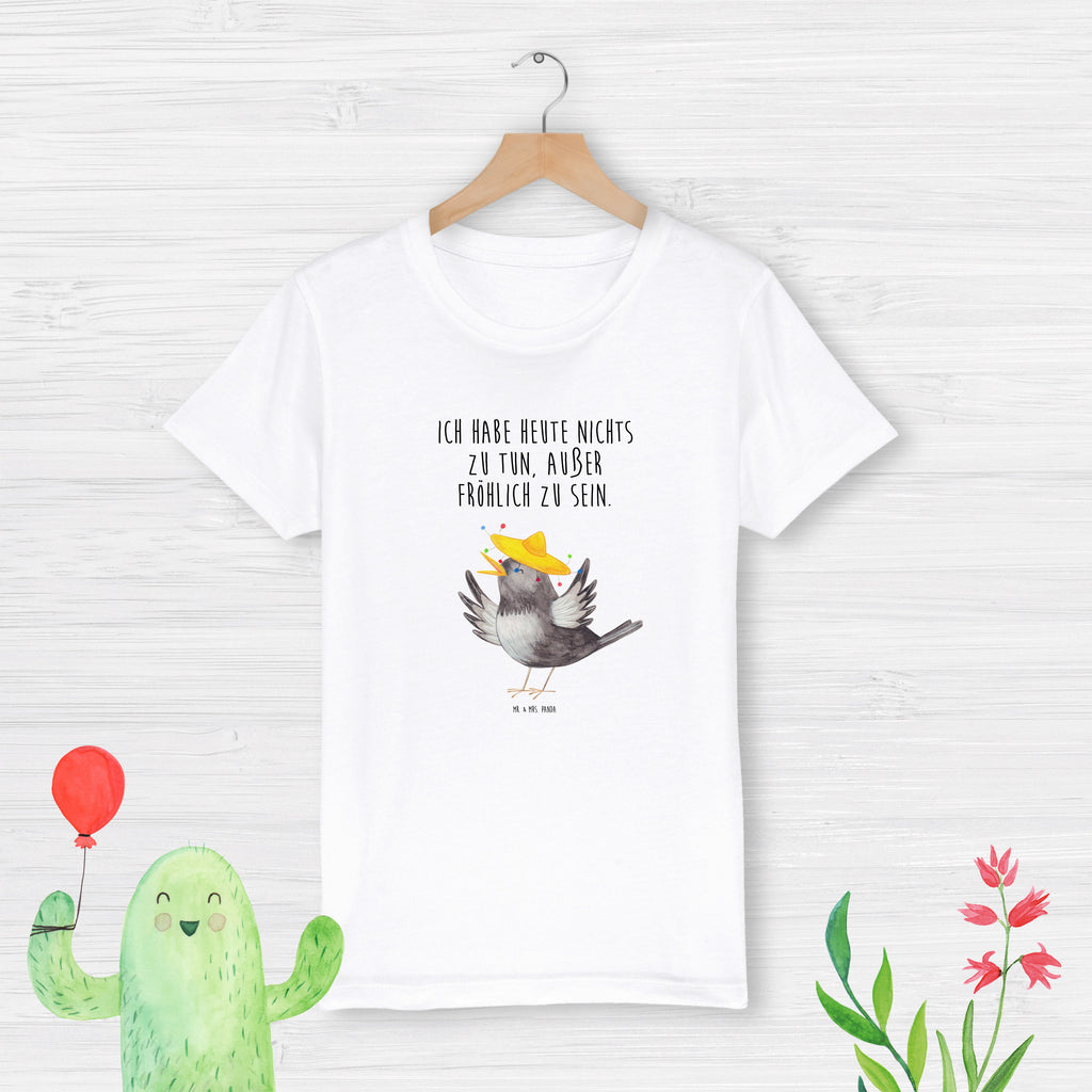 Organic Kinder T-Shirt Rabe Sombrero Kinder T-Shirt, Kinder T-Shirt Jungen, Kinder T-Shirt Mädchen, Tiere, Tiermotive, Gute Laune, Lustige Sprüche, glücklich sein, Glück Spruch, Fröhlich sein, Rabe, Vogel, Elster, Vögel, Froh, Spruch Positiv, Motivation