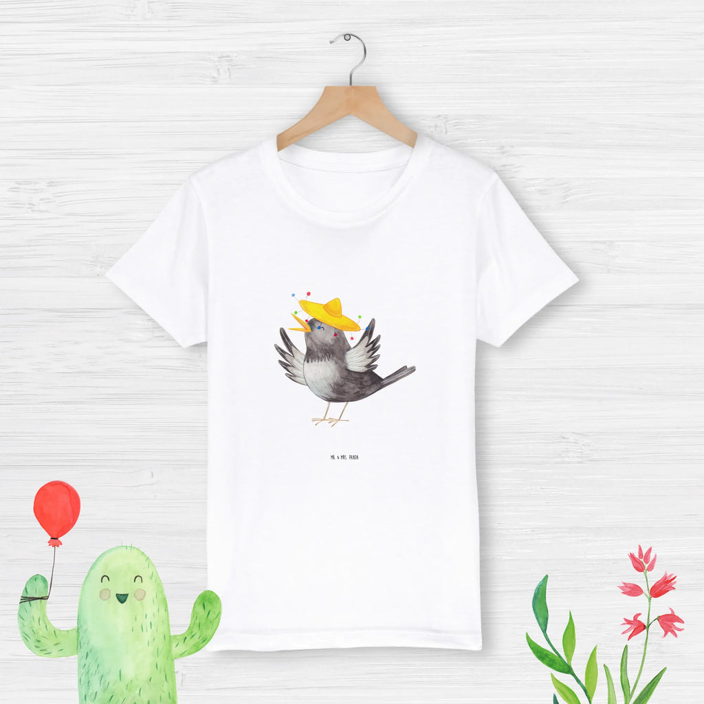 Organic Kinder T-Shirt Rabe Sombrero Kinder T-Shirt, Kinder T-Shirt Jungen, Kinder T-Shirt Mädchen, Tiere, Tiermotive, Gute Laune, Lustige Sprüche, glücklich sein, Glück Spruch, Fröhlich sein, Rabe, Vogel, Elster, Vögel, Froh, Spruch Positiv, Motivation