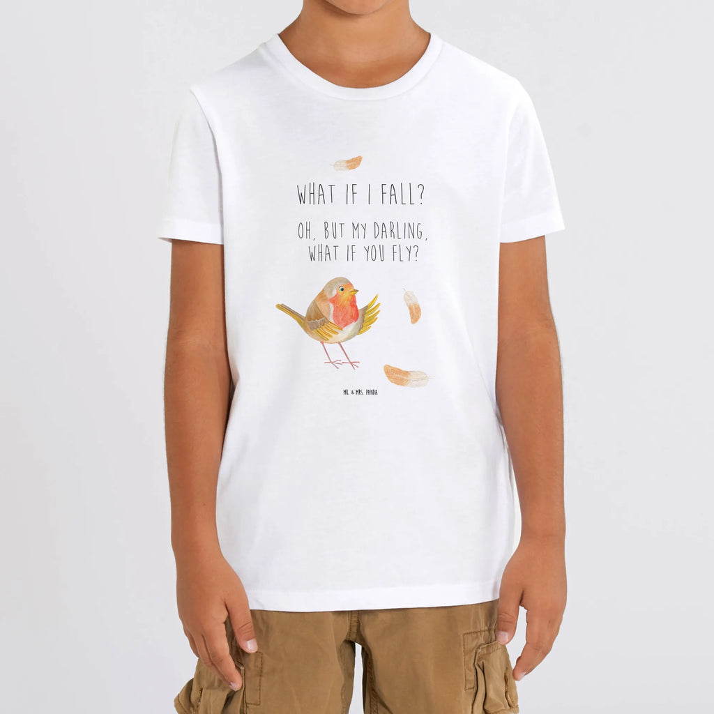 Organic Kinder T-Shirt Rotkehlchen Federn Kinder T-Shirt Mädchen, Kinder T-Shirt Jungen, Kinder T-Shirt, Gute Laune, Tiere, Tiermotive, Lustige Sprüche, Motivationsbilder, Spruch Mut, fliegen, What If I Fall, Rotkehlchen, Spruch Motivation, Motivation Sprüche, Vogel