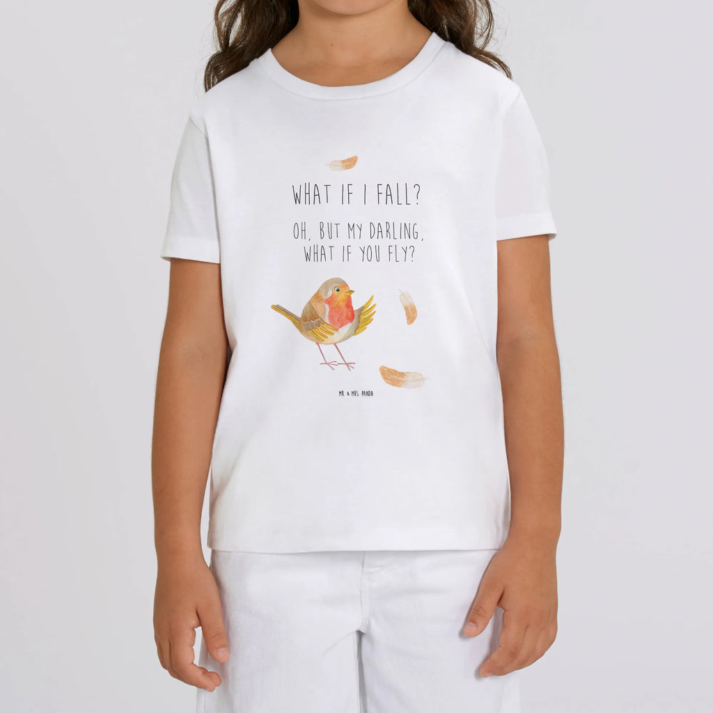 Organic Kinder T-Shirt Rotkehlchen Federn Kinder T-Shirt Mädchen, Kinder T-Shirt Jungen, Kinder T-Shirt, Gute Laune, Tiere, Tiermotive, Lustige Sprüche, Motivationsbilder, Spruch Mut, fliegen, What If I Fall, Rotkehlchen, Spruch Motivation, Motivation Sprüche, Vogel