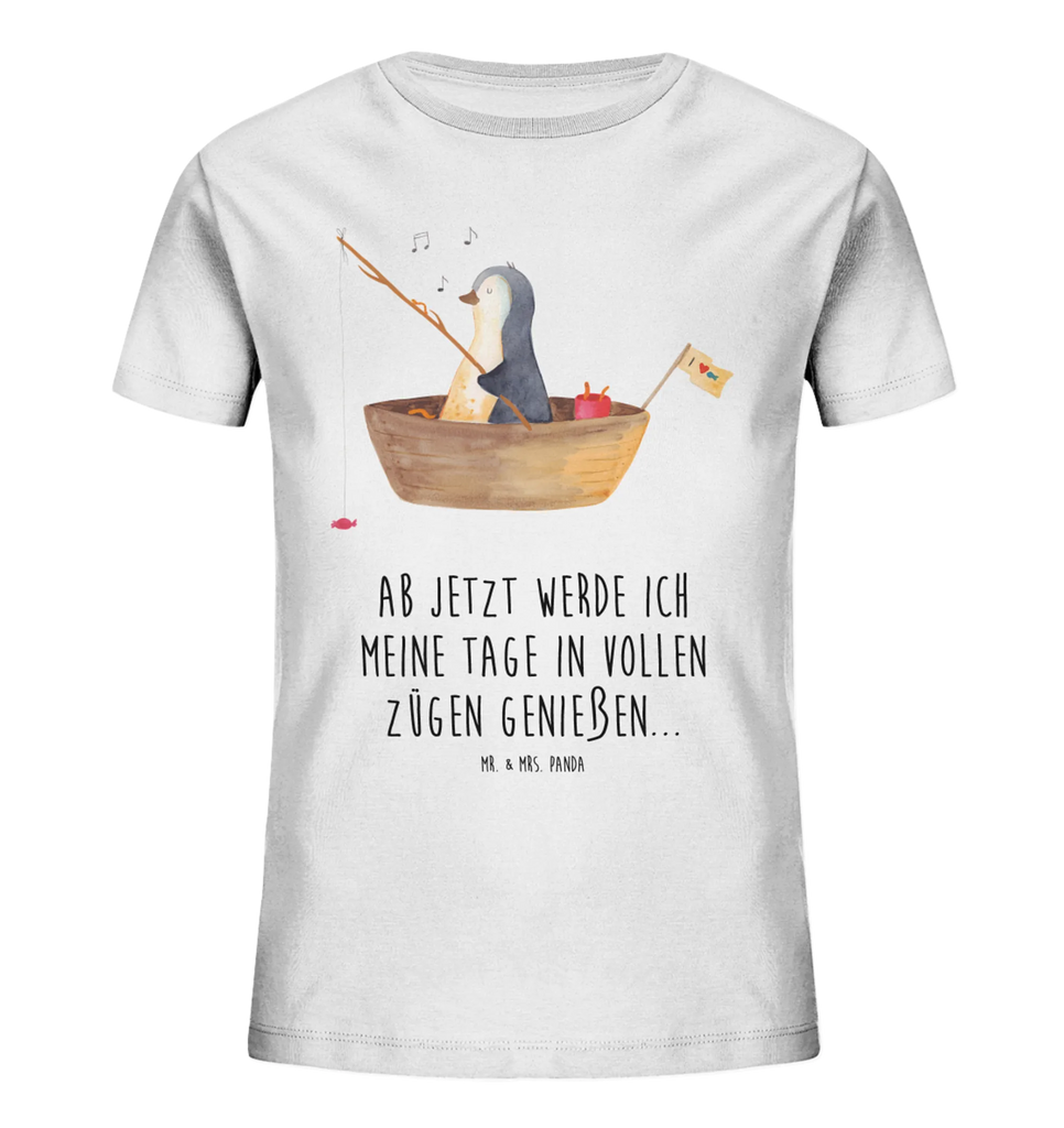Organic Kinder T-Shirt Pinguin Angelboot Kinder T-Shirt Mädchen, Kinder T-Shirt Jungen, Kinder T-Shirt, Pinguin, Trennung, Neuanfang, Lebenslust, Leben, Angeln, Boot, Genießen, Angelboot, Scheidung, Motivation, Neustart, Geschenkidee Liebeskummer, Pinguine