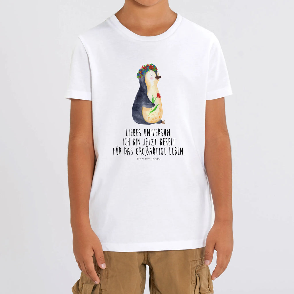 Organic Kids T-Shirt Penguin Flower Penguin, North Pole, Winter, Penguins, love of life, goals in life, universe, gift idea, penguins, goals, wishes, wreath of flowers, life, motivation, lovesickness