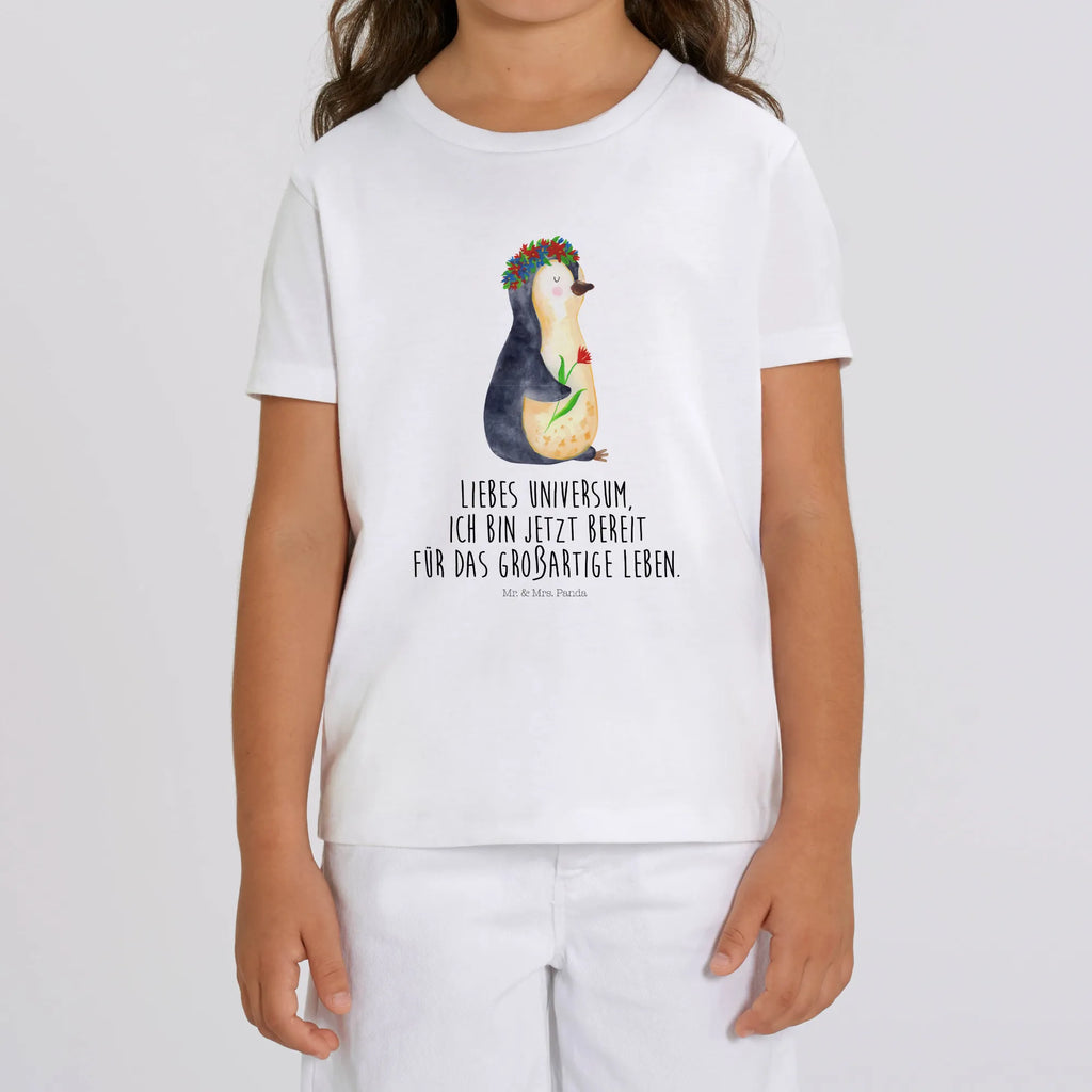 Organic Kids T-Shirt Penguin Flower Penguin, North Pole, Winter, Penguins, love of life, goals in life, universe, gift idea, penguins, goals, wishes, wreath of flowers, life, motivation, lovesickness