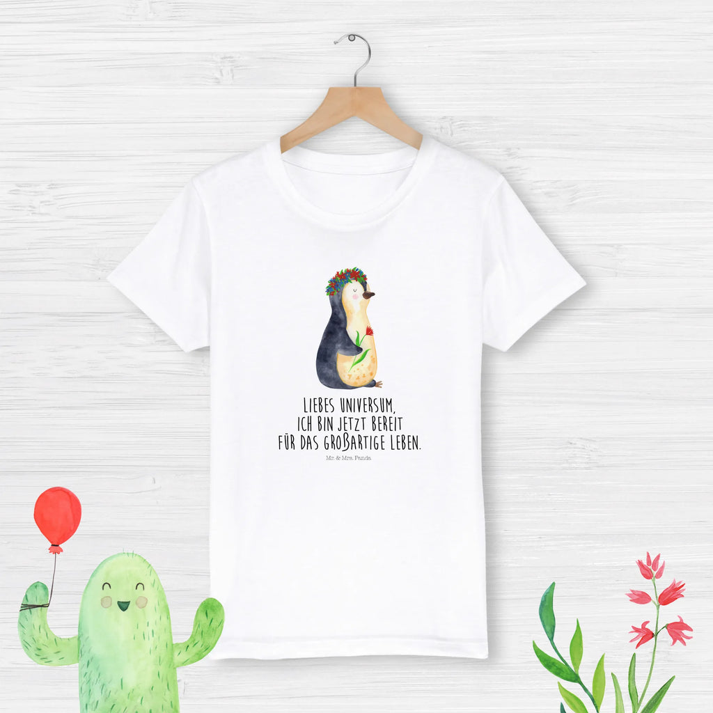 Organic Kids T-Shirt Penguin Flower Penguin, North Pole, Winter, Penguins, love of life, goals in life, universe, gift idea, penguins, goals, wishes, wreath of flowers, life, motivation, lovesickness