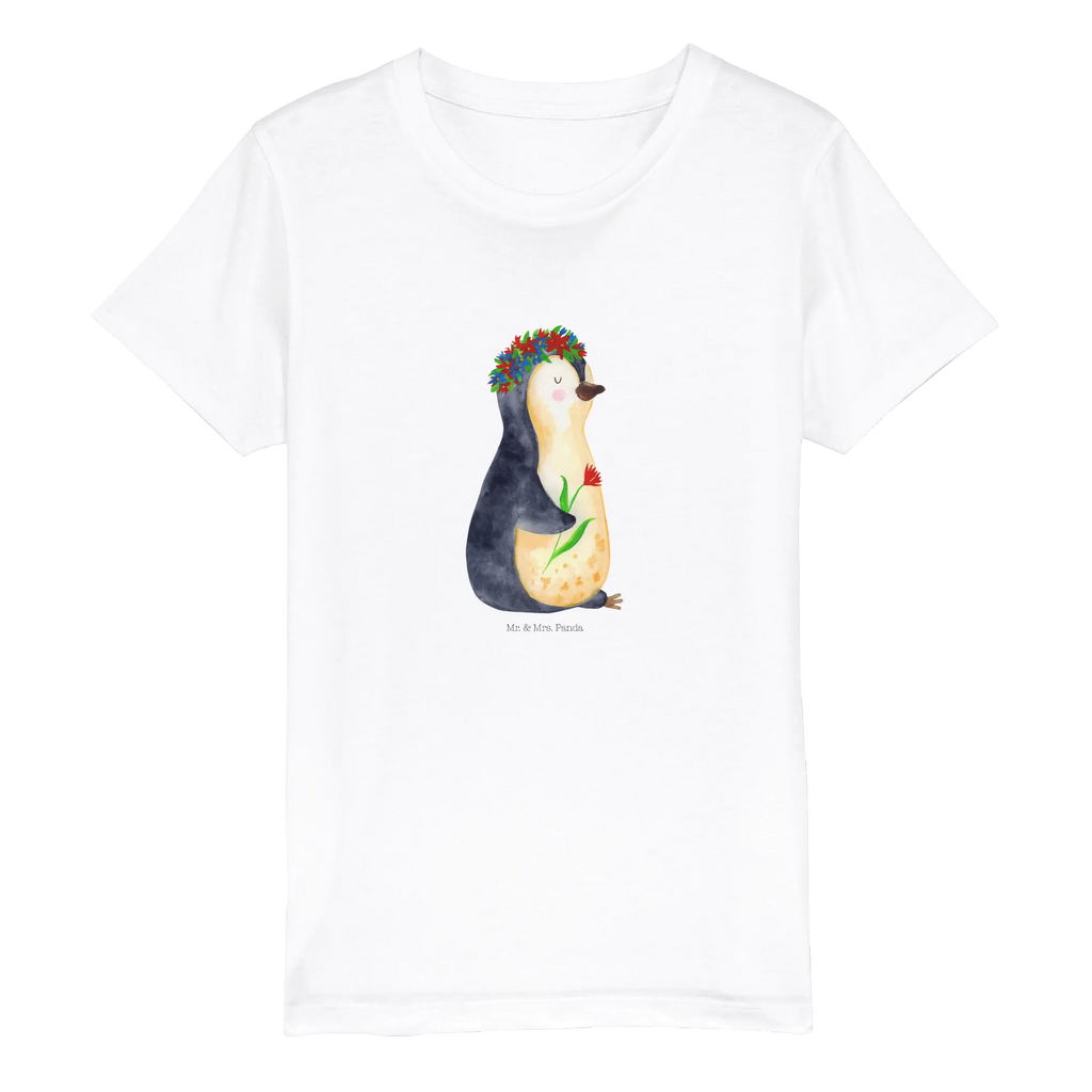 Organic Kids T-Shirt Penguin Flower Penguin, North Pole, Winter, Penguins, love of life, goals in life, universe, gift idea, penguins, goals, wishes, wreath of flowers, life, motivation, lovesickness