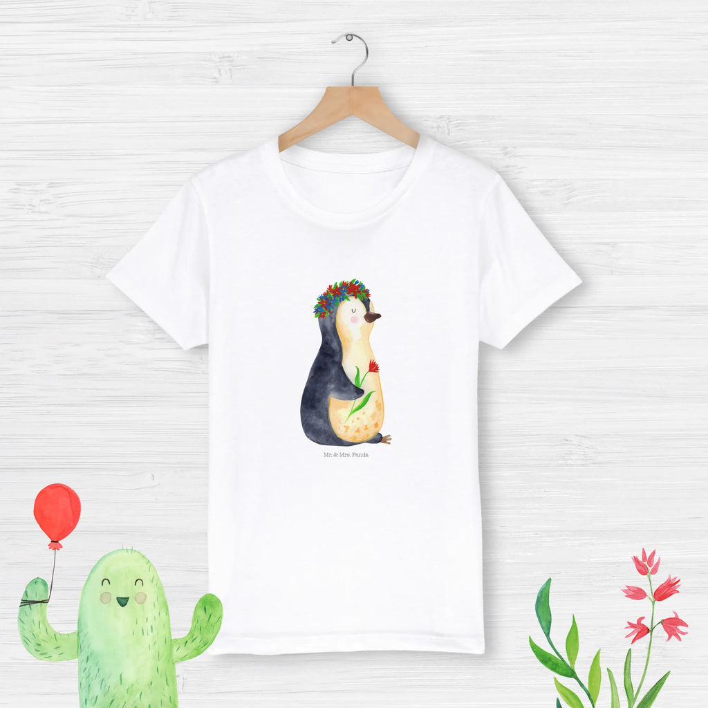 Organic Kids T-Shirt Penguin Flower Penguin, North Pole, Winter, Penguins, love of life, goals in life, universe, gift idea, penguins, goals, wishes, wreath of flowers, life, motivation, lovesickness