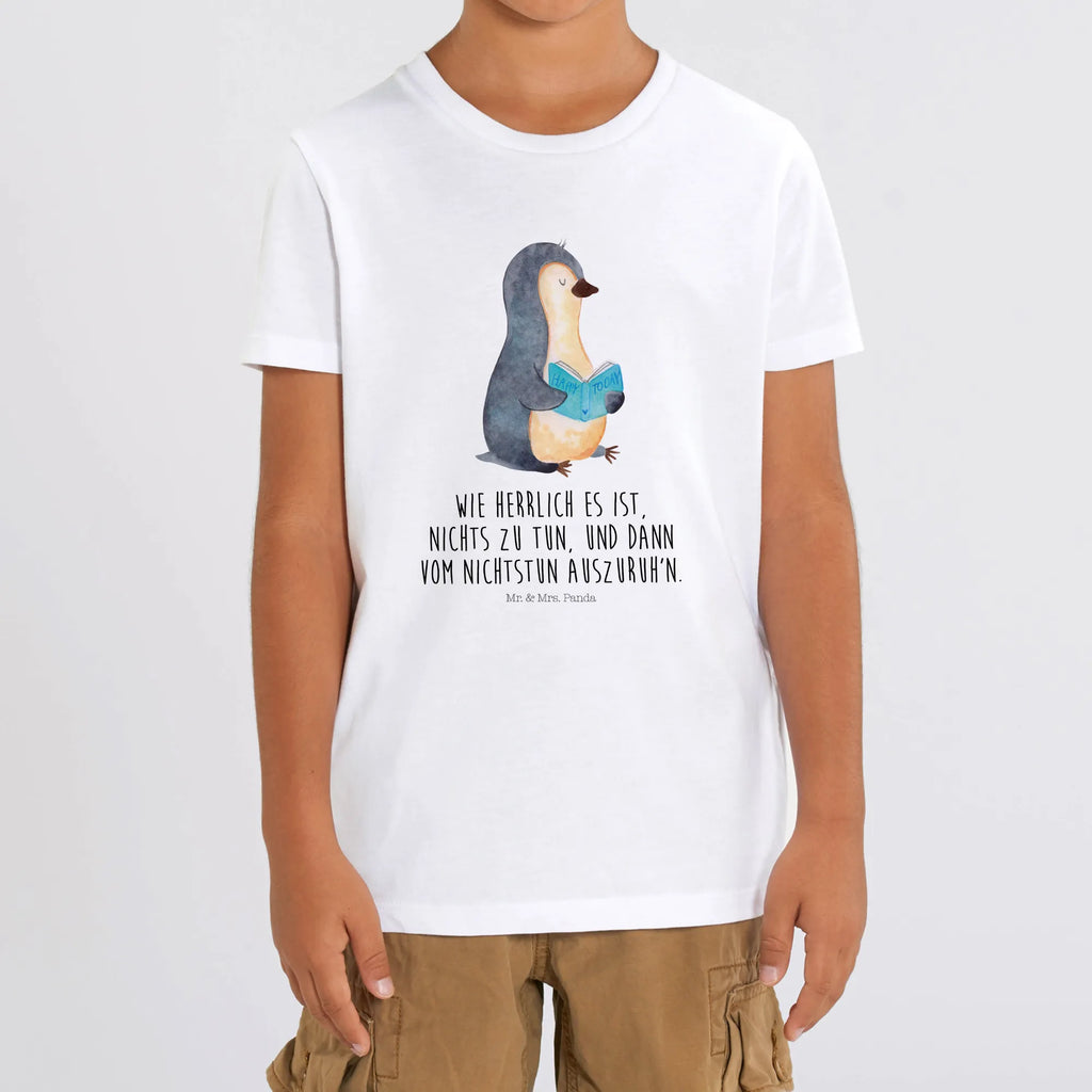Organic Kinder T-Shirt Pinguin Buch Kinder T-Shirt Mädchen, Kinder T-Shirt, Kinder T-Shirt Jungen, Pinguin, Ferien, Pinguine, Lesen, Faulenzen, Buch, Urlaub, Freizeit, Nichtstun, Bücherwurm