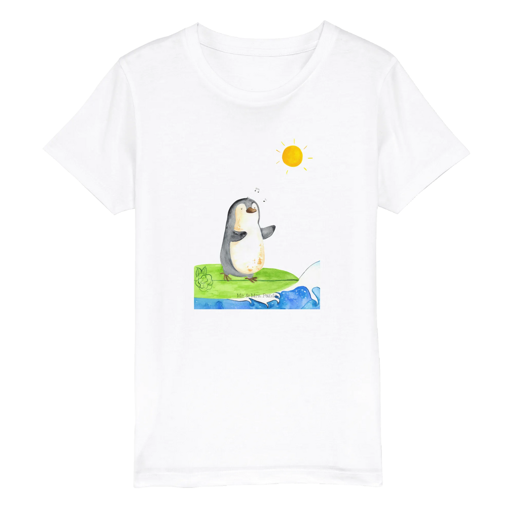 Organic Kinder T-Shirt Pinguin Surfer Kinder T-Shirt Mädchen, Kinder T-Shirt Jungen, Kinder T-Shirt, Pinguin, Hawaii, Urlaub, Wellen Reiten, Pinguine, Portugal, Surfen, Surfer, Wellen
