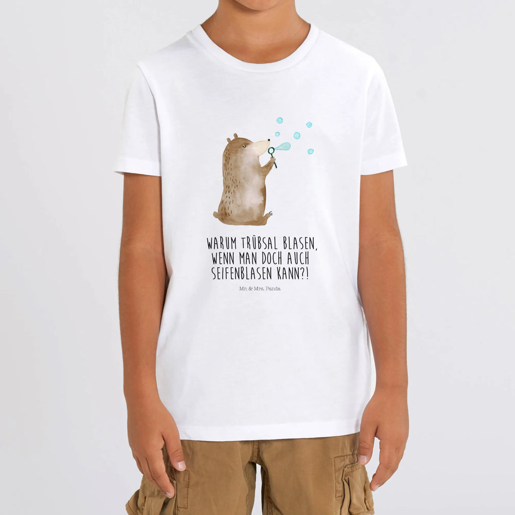 Organic Kinder T-Shirt Bär Seifenblasen Kinder T-Shirt Jungen, Kinder T-Shirt Mädchen, Kinder T-Shirt, Bär, Teddybär, Teddy, Seifenblasen Bär Lustig Sein Glücklich Traurig Happy