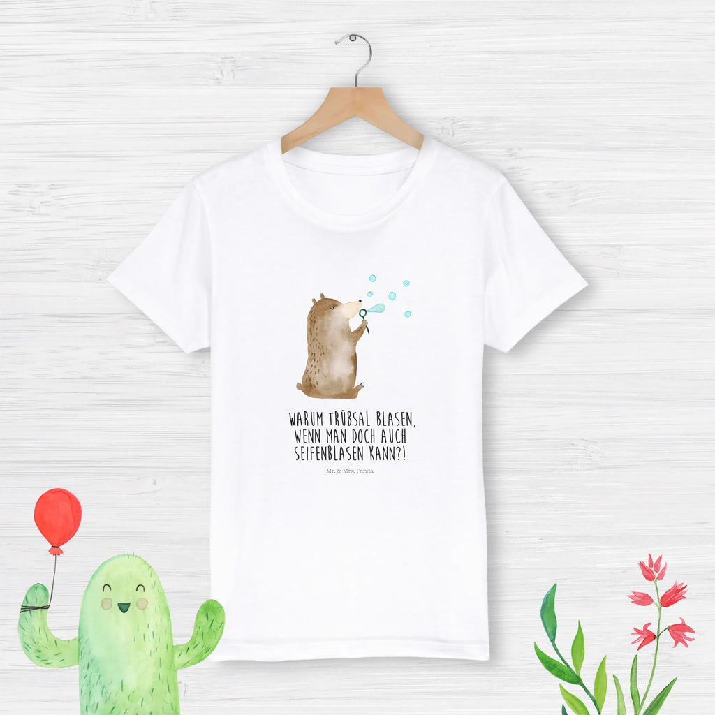 Organic Kinder T-Shirt Bär Seifenblasen Kinder T-Shirt Jungen, Kinder T-Shirt Mädchen, Kinder T-Shirt, Bär, Teddybär, Teddy, Seifenblasen Bär Lustig Sein Glücklich Traurig Happy