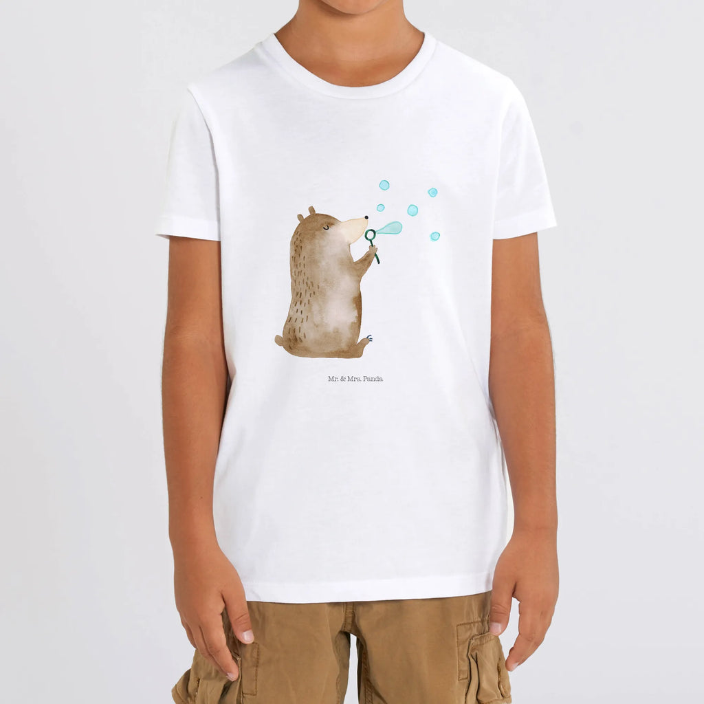 Organic Kinder T-Shirt Bär Seifenblasen Kinder T-Shirt Jungen, Kinder T-Shirt Mädchen, Kinder T-Shirt, Bär, Teddybär, Teddy, Seifenblasen Bär Lustig Sein Glücklich Traurig Happy