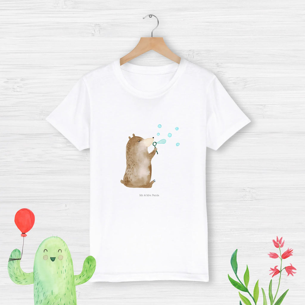 Organic Kinder T-Shirt Bär Seifenblasen Kinder T-Shirt Jungen, Kinder T-Shirt Mädchen, Kinder T-Shirt, Bär, Teddybär, Teddy, Seifenblasen Bär Lustig Sein Glücklich Traurig Happy