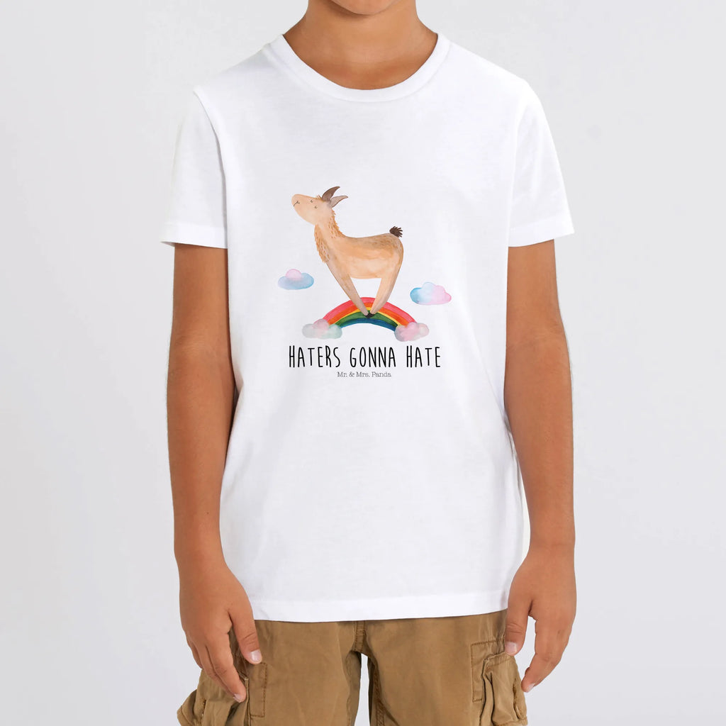 Organic Kinder T-Shirt Lama Regenbogen Kinder T-Shirt Jungen, Kinder T-Shirt, Kinder T-Shirt Mädchen, Lama, Alpaka, Abi, Hobby, Lamas, Außenseiter, Wolkenland, Freiheit, Selbstständig, Regenbogen, Haters, Schule, Haters Gonna Hate