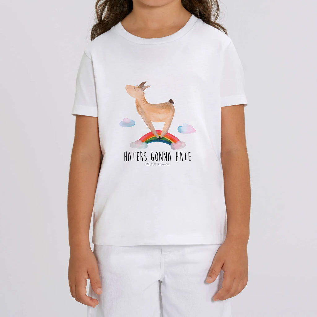 Organic Kinder T-Shirt Lama Regenbogen Kinder T-Shirt Jungen, Kinder T-Shirt, Kinder T-Shirt Mädchen, Lama, Alpaka, Abi, Hobby, Lamas, Außenseiter, Wolkenland, Freiheit, Selbstständig, Regenbogen, Haters, Schule, Haters Gonna Hate