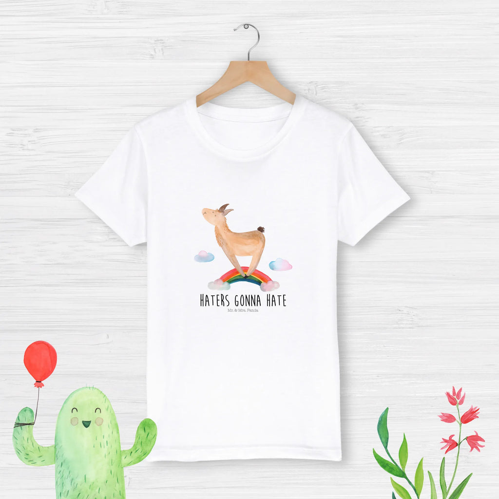Organic Kinder T-Shirt Lama Regenbogen Kinder T-Shirt Jungen, Kinder T-Shirt, Kinder T-Shirt Mädchen, Lama, Alpaka, Abi, Hobby, Lamas, Außenseiter, Wolkenland, Freiheit, Selbstständig, Regenbogen, Haters, Schule, Haters Gonna Hate