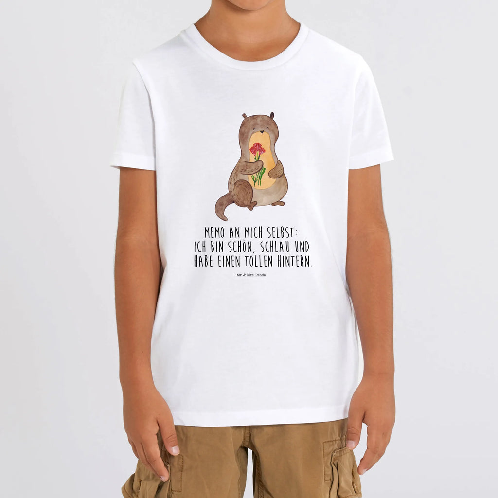 Organic Kinder T-Shirt Otter Blumenstrauß Kinder T-Shirt Jungen, Kinder T-Shirt, Kinder T-Shirt Mädchen, Otter, Seeotter, Fischotter, Otter Seeotter See Otter