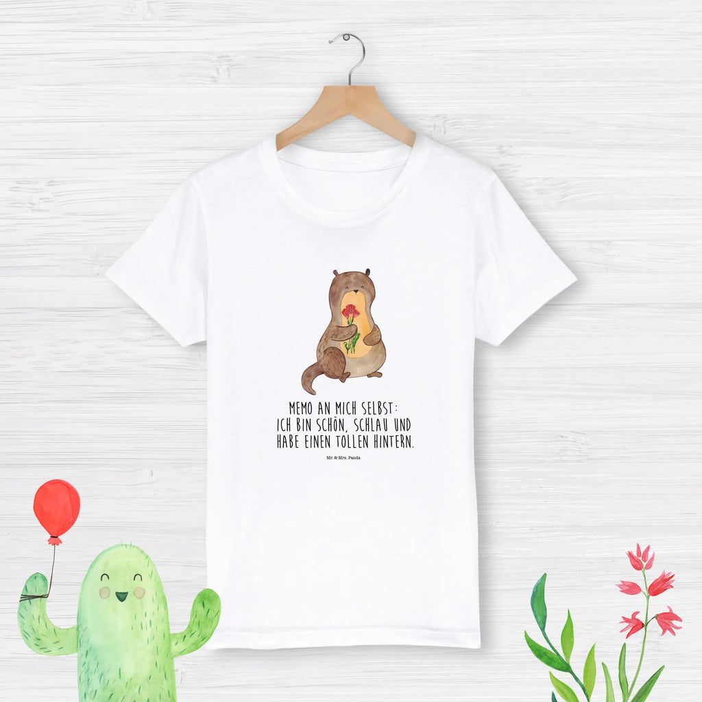 Organic Kinder T-Shirt Otter Blumenstrauß Kinder T-Shirt Jungen, Kinder T-Shirt, Kinder T-Shirt Mädchen, Otter, Seeotter, Fischotter, Otter Seeotter See Otter