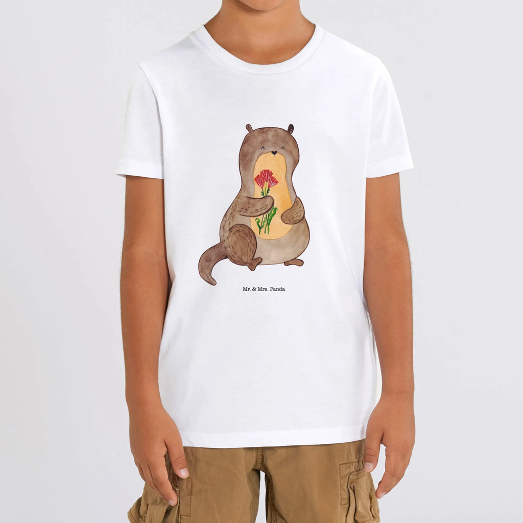 Organic Kinder T-Shirt Otter Blumenstrauß Kinder T-Shirt Jungen, Kinder T-Shirt, Kinder T-Shirt Mädchen, Otter, Seeotter, Fischotter, Otter Seeotter See Otter