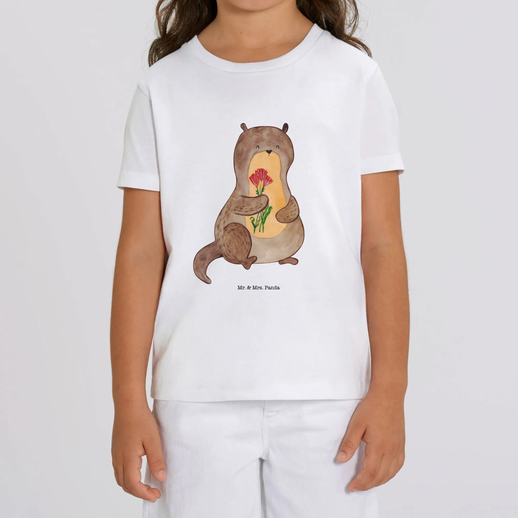 Organic Kinder T-Shirt Otter Blumenstrauß Kinder T-Shirt Jungen, Kinder T-Shirt, Kinder T-Shirt Mädchen, Otter, Seeotter, Fischotter, Otter Seeotter See Otter