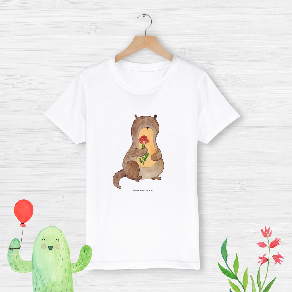 Organic Kinder T-Shirt Otter Blumenstrauß Kinder T-Shirt Jungen, Kinder T-Shirt, Kinder T-Shirt Mädchen, Otter, Seeotter, Fischotter, Otter Seeotter See Otter
