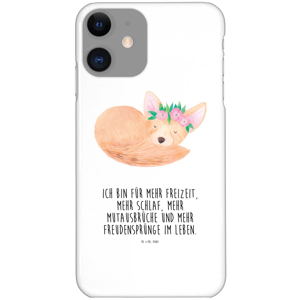 Etui na iPhone 11 lis pustynny kwiaty Handy, Hülle, Cover, Iphone 10, Handycover, Iphone X, Handy Case, Handyhülle, Wildtiere, Afrika, Wüstenfuchs, Blumen, Blumenkranz, Glücklich, Wüste