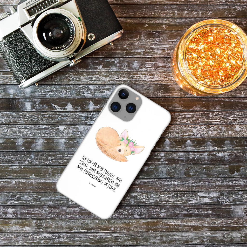 Etui na iPhone 11 lis pustynny kwiaty Handy, Hülle, Cover, Iphone 10, Handycover, Iphone X, Handy Case, Handyhülle, Wildtiere, Afrika, Wüstenfuchs, Blumen, Blumenkranz, Glücklich, Wüste