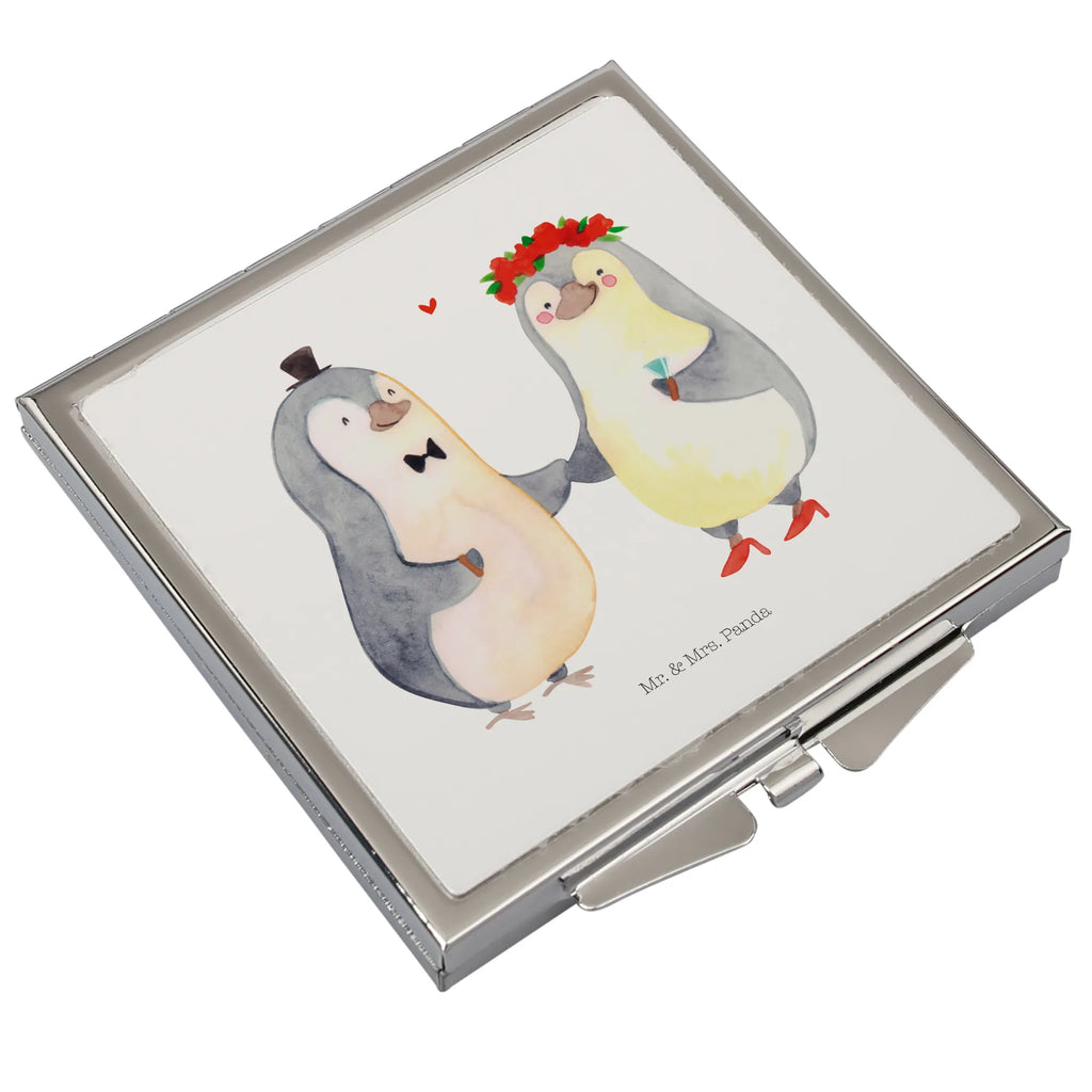 Handbag mirror Penguins getting married handbag, silver, square, make-up mirror, mirror, make up, Love, Loving, Two, Together, Marriage, Engagement, Proposal of marriage, Love gift, gift for her, gift for him, anniversary gift