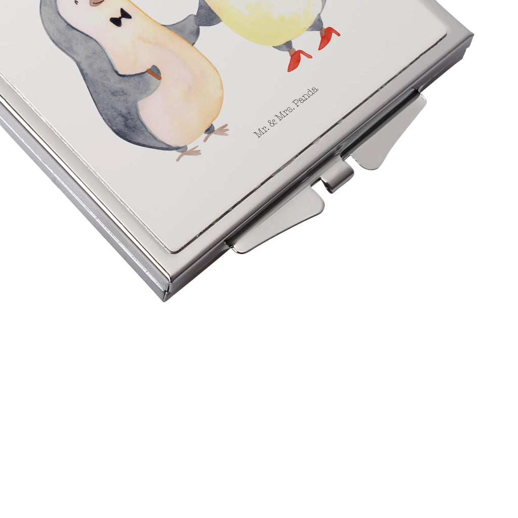Handbag mirror Penguins getting married handbag, silver, square, make-up mirror, mirror, make up, Love, Loving, Two, Together, Marriage, Engagement, Proposal of marriage, Love gift, gift for her, gift for him, anniversary gift