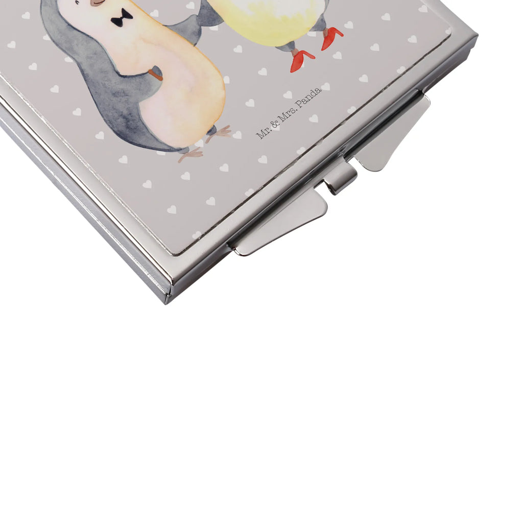 Handbag mirror Penguins getting married handbag, silver, square, make-up mirror, mirror, make up, Love, Loving, Two, Together, Marriage, Engagement, Proposal of marriage, Love gift, gift for her, gift for him, anniversary gift