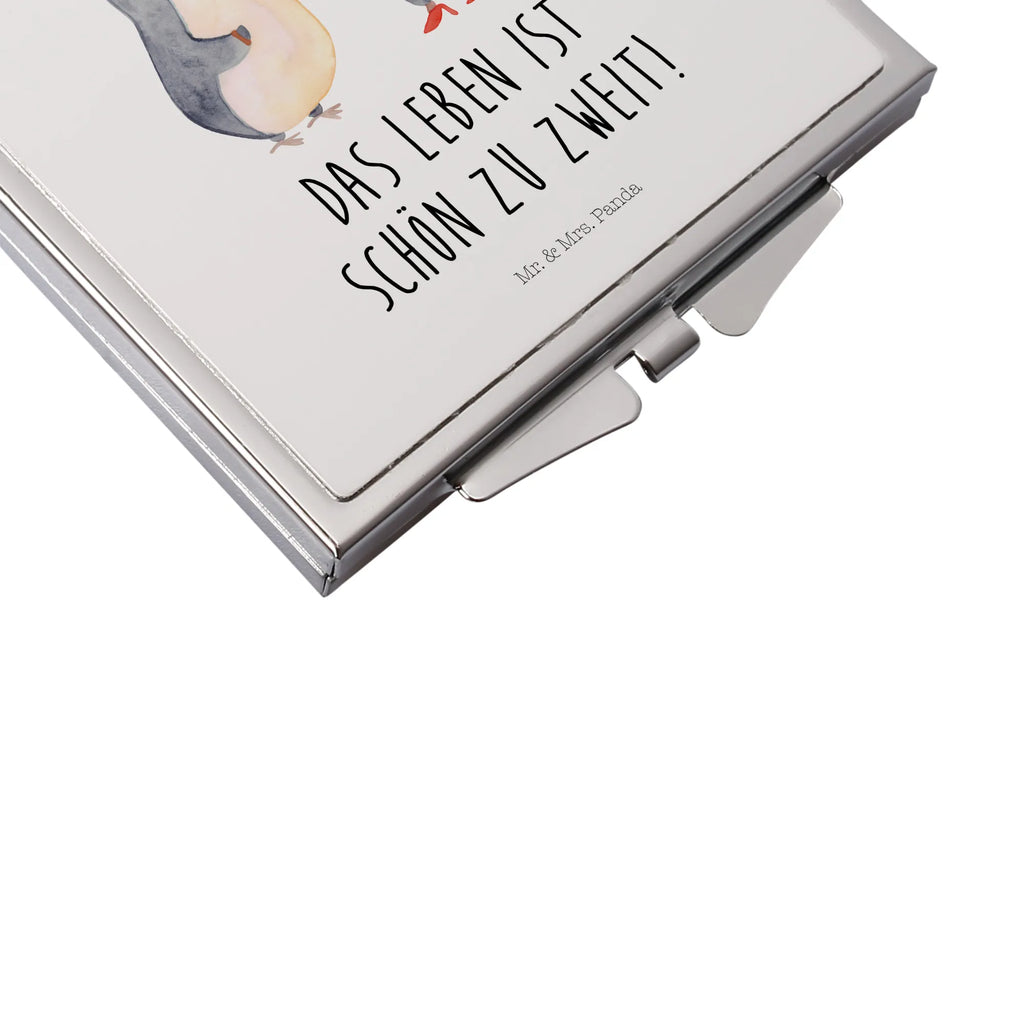 Handbag mirror Penguins getting married handbag, silver, square, make-up mirror, mirror, make up, Love, Loving, Two, Together, Marriage, Engagement, Proposal of marriage, Love gift, gift for her, gift for him, anniversary gift
