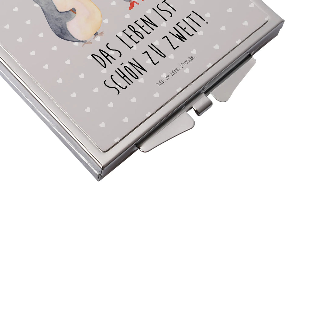 Handbag mirror Penguins getting married handbag, silver, square, make-up mirror, mirror, make up, Love, Loving, Two, Together, Marriage, Engagement, Proposal of marriage, Love gift, gift for her, gift for him, anniversary gift