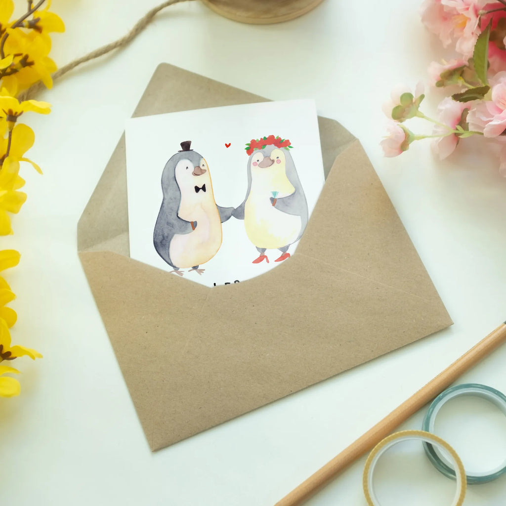 Greetings card Penguins getting married invitation card, greeting card, folding card, wedding card, birthday card, Love, Loving, Two, Together, Marriage, Engagement, Proposal of marriage, Love gift, gift for her, gift for him, anniversary gift