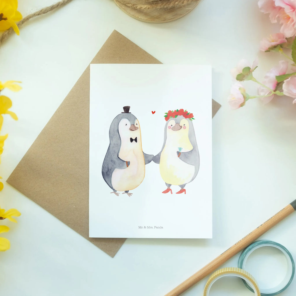 Greetings card Penguins getting married invitation card, greeting card, folding card, wedding card, birthday card, Love, Loving, Two, Together, Marriage, Engagement, Proposal of marriage, Love gift, gift for her, gift for him, anniversary gift